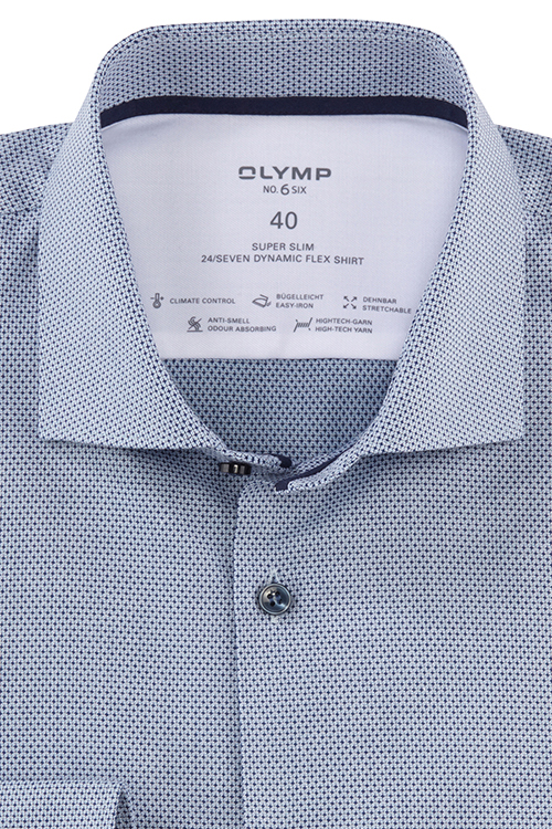OLYMP No. Six super slim Hemd extra langer Arm New Kent Kragen Muster blau