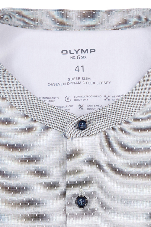 OLYMP No. Six 24/Seven super slim Hemd Langarm Stehkragen Jersey Muster oliv