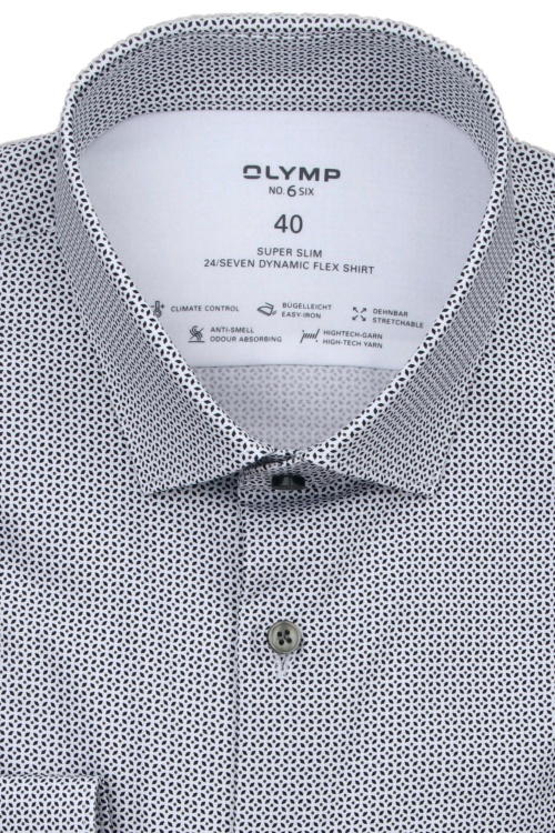 OLYMP No. Six 24/Seven super slim Langarm New Kent Kragen Muster wei