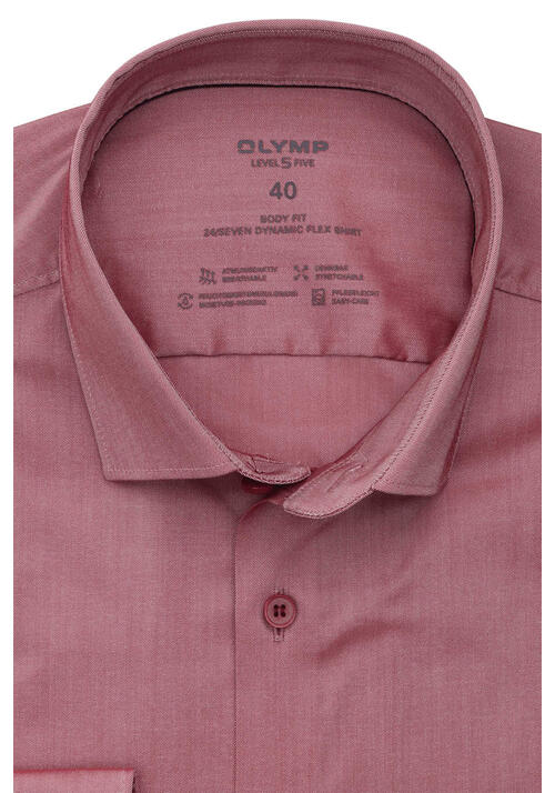 OLYMP Level Five 24/Seven body fit Hemd Langarm New Kent Kragen weinrot