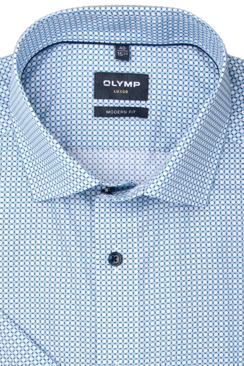 OLYMP Luxor modern fit Hemd Halbarm New Kent Kragen Muster blau