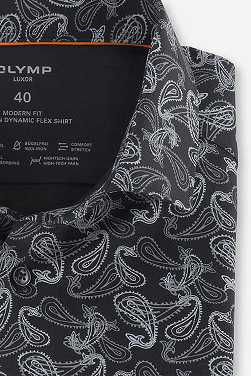 OLYMP Luxor Modern Fit Hemd Langarm New Kent Kragen Muster schwarz