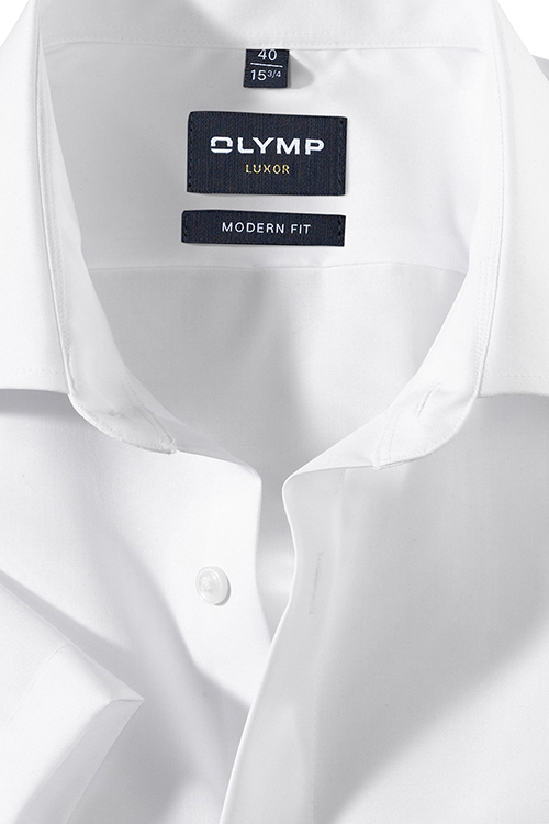 OLYMP Luxor modern fit Hemd Halbarm mit New Kent Kragen Popeline wei