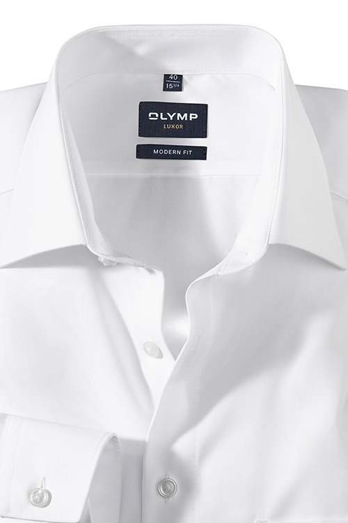 OLYMP Luxor modern fit Hemd extra kurzer Arm New Net Kragen Popeline wei