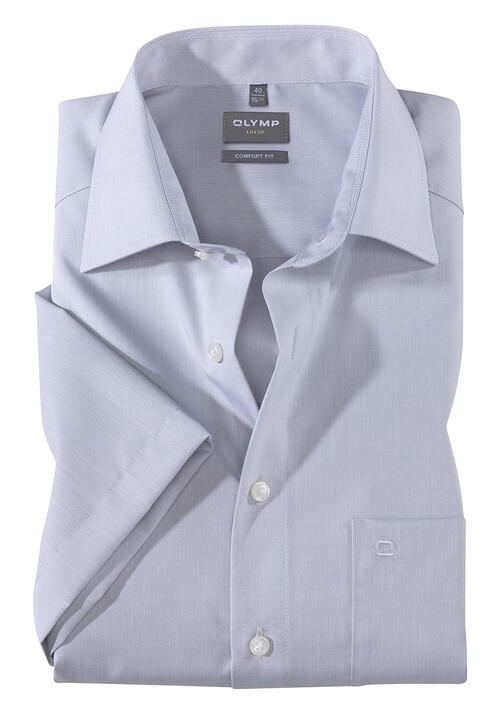 OLYMP Luxor comfort fit Hemd Halbarm New Kent Kragen Chambray hellgrau