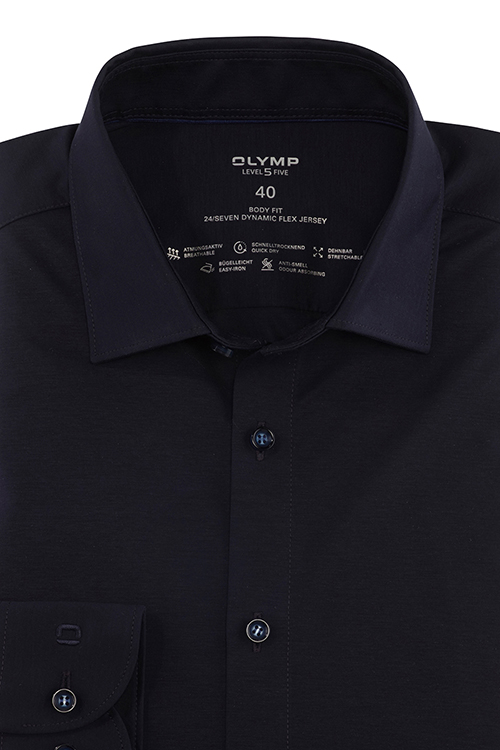 OLYMP Level Five body fit Hemd 24 / Seven extra langer Arm Jersey Stretch blau