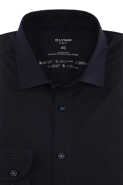 OLYMP No. Six 24/Seven super slim Businesshemd extra langer Arm Haifischkragen Jersey nachtblau