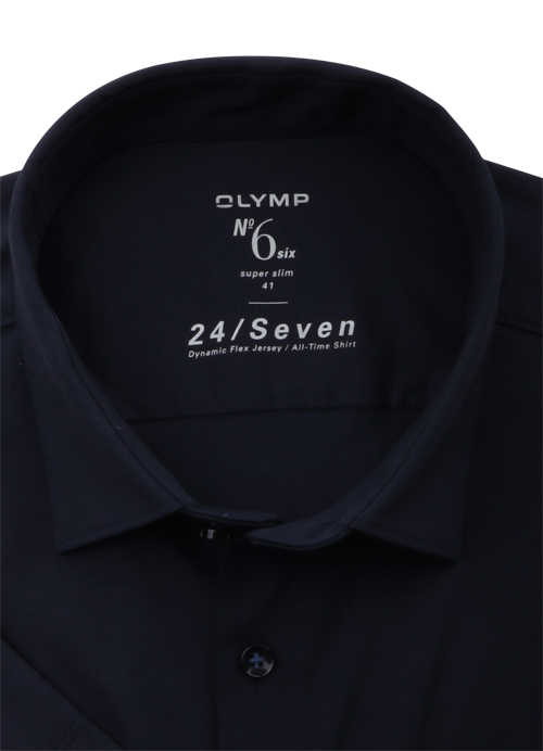 OLYMP No. Six 24/Seven super slim Businesshemd Halbarm Haifischkragen Struktur nachtblau
