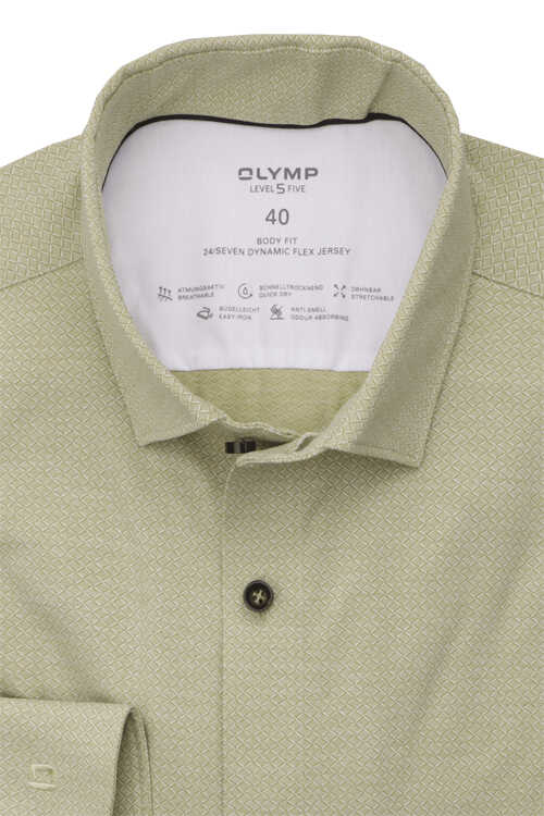 OLYMP Level Five 24/Seven body fit Hemd Langarm New Kent Kragen Muster grün