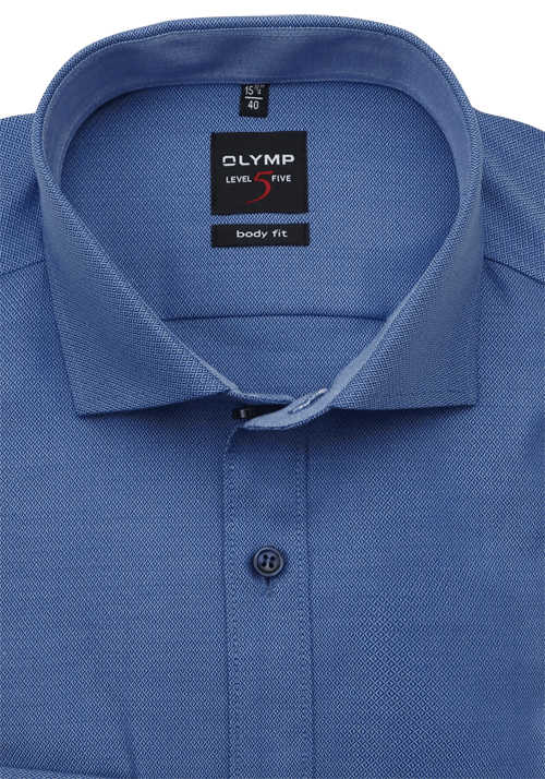 OLYMP Level Five body fit Hemd Langarm New Kent Kragen Muster blau