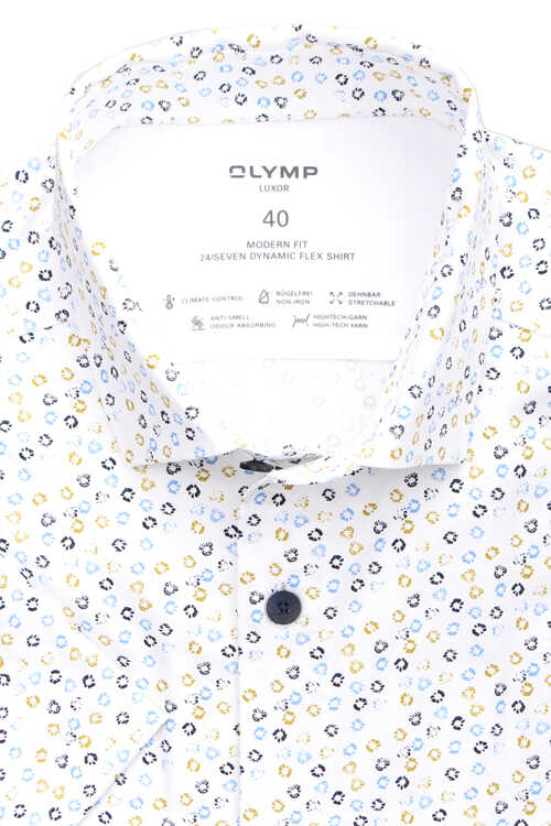 OLYMP Luxor 24/Seven modern fit Hemd Halbarm New Kent Kragen Muster wei