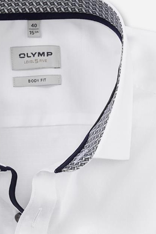 OLYMP Level Five body fit Hemd extra langer Arm New Kent Kragen Muster wei