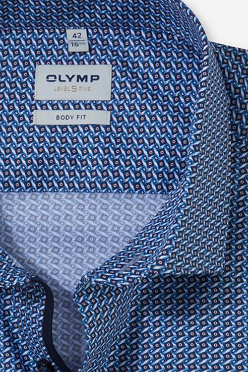 OLYMP Level Five body fit Hemd Langarm New Kent Kragen Muster dunkelblau