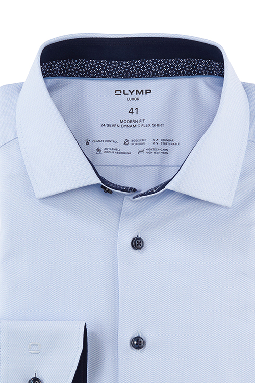 OLYMP Luxor 24/Seven modern fit Hemd extra langer Arm Haifischkragen Twill hellblau