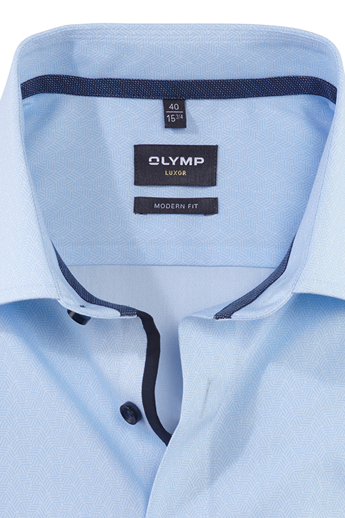 OLYMP Luxor modern fit Hemd extra langer Arm Haifischkragen Muster hellblau