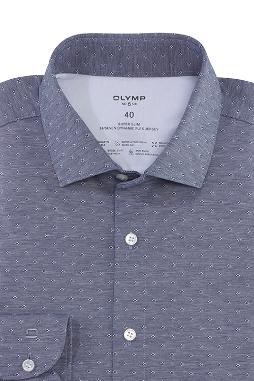 OLYMP No. Six 24/Seven super slim Hemd Langarm New Kent Kragen Muster dunkelblau