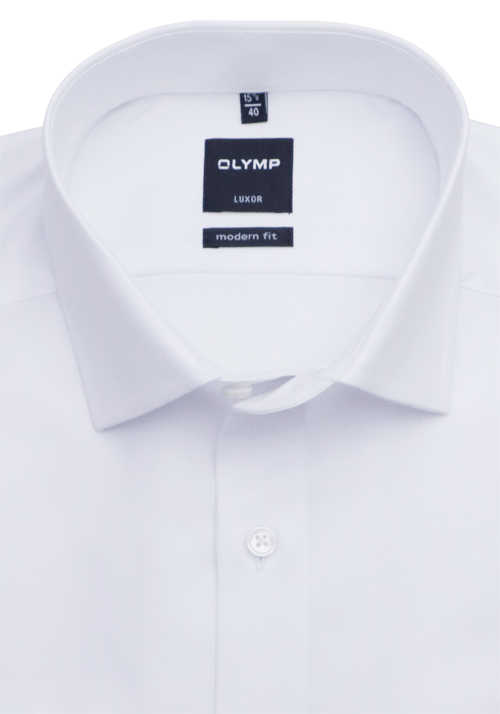 OLYMP Luxor modern fit Hemd extra langer Arm Haifischkragen Blickdicht Feintwill weiß