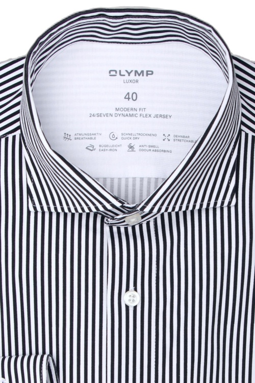 OLYMP Luxor modern fit 24/Seven Hemd Langarm New Kent Kragen Streifen schwarz