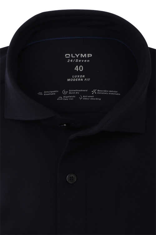 OLYMP Luxor 24/Seven modern fit Hemd extra kurzer Arm Jersey nachtblau