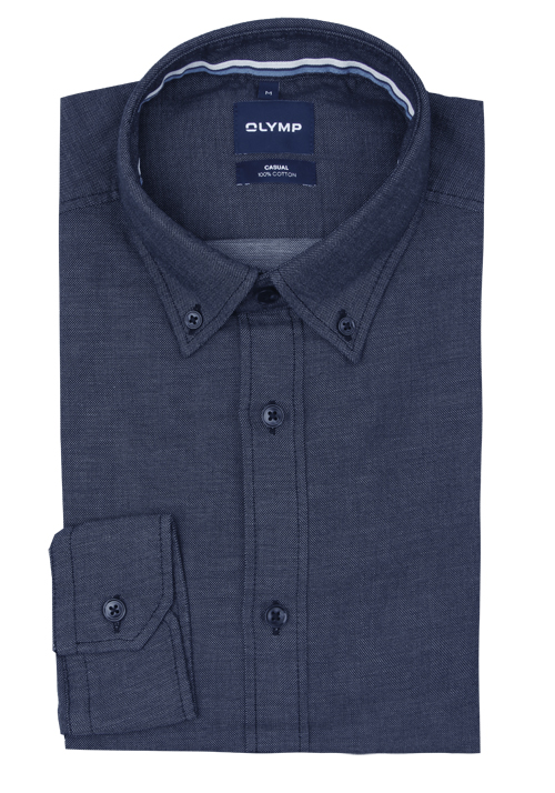 OLYMP Casual Hemd Langarm Button Down Kragen Struktur navy