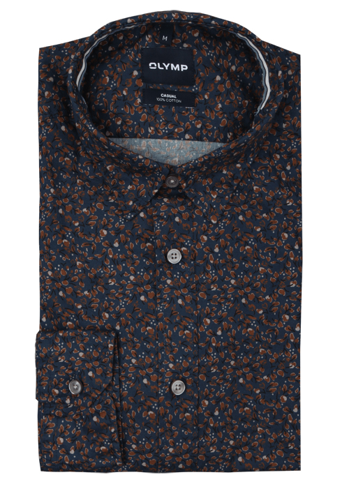 OLYMP Casual Hemd Langarm New Kent Kragen Muster blau
