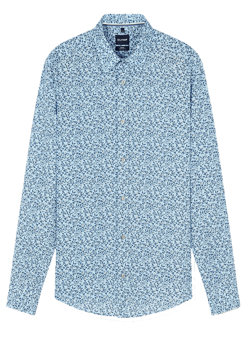 OLYMP Casual Hemd Langarm New Kent Kragen Muster hellblau