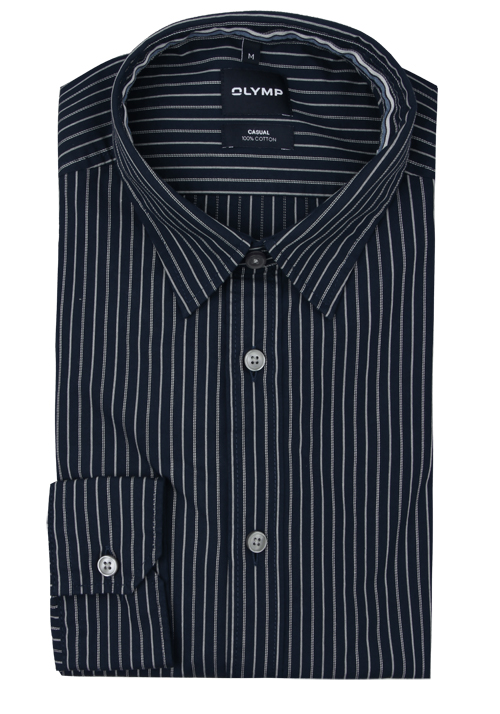 OLYMP Casual Hemd Langarm New Kent Kragen Streifen blau