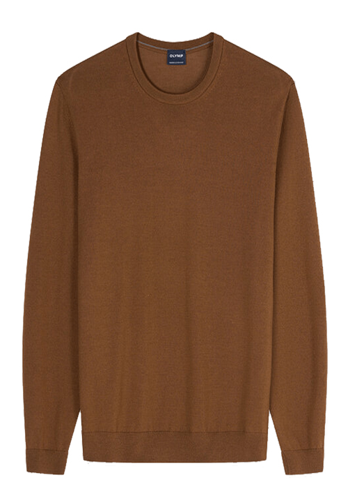 OLYMP Casual Stick Pullover Rundhals extrafeine Merinowolle braun