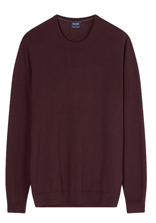 OLYMP Casual Stick Pullover Rundhals extrafeine Merinowolle dunkelrot