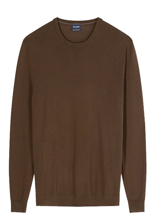 OLYMP Casual Stick Pullover Rundhals extrafeine Merinowolle schwarzbraun