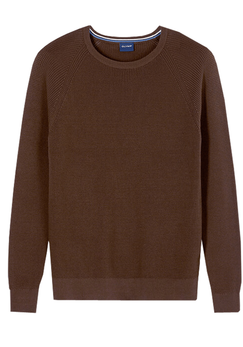 OLYMP Casual Strick Pullover Langarm Rundhals Strick schwarzbraun