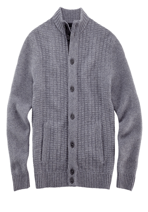 OLYMP Casual Strickjacke Langarm Struktur Wollmix grau