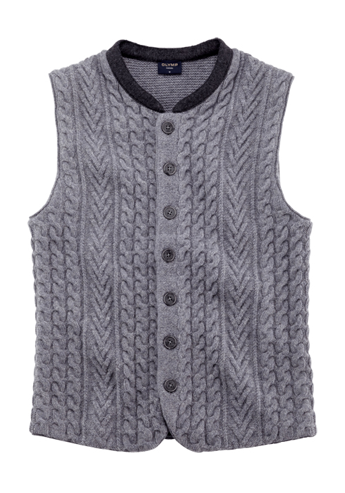 OLYMP Casual Strickweste ohne Arme Struktur Wollmix grau