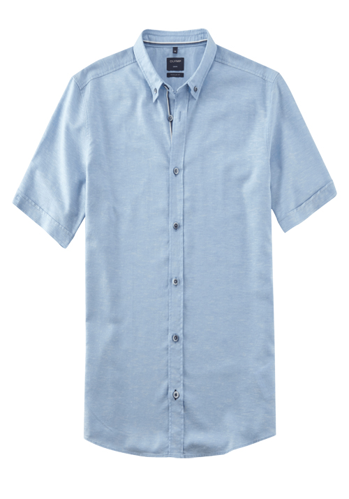 OLYMP Casual regular fit Hemd Halbarm Button Down Kragen Leinenoptik hellblau
