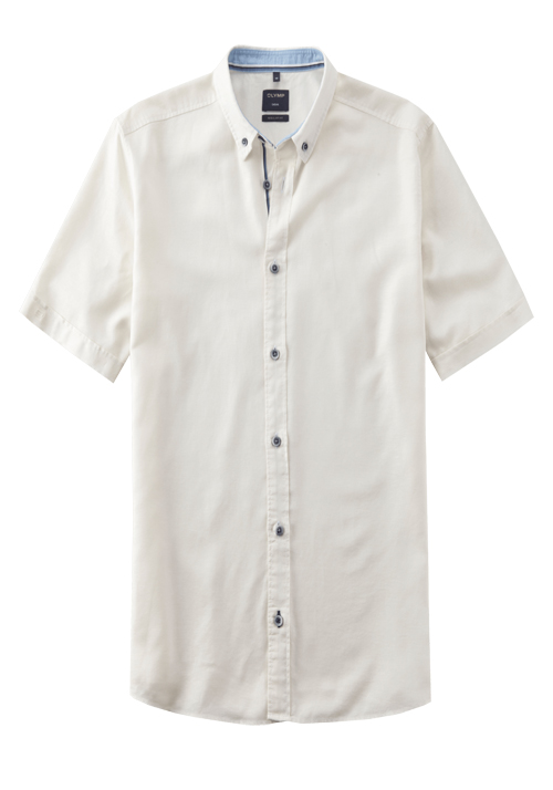 OLYMP Casual regular fit Hemd Halbarm Button Down Kragen Leinenoptik weiß