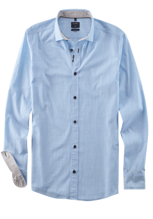 OLYMP Casual regular fit Hemd Langarm New Kent Kragen Faux hellblau