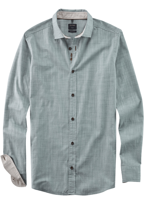 OLYMP Casual regular fit Hemd Langarm New Kent Kragen Faux oliv