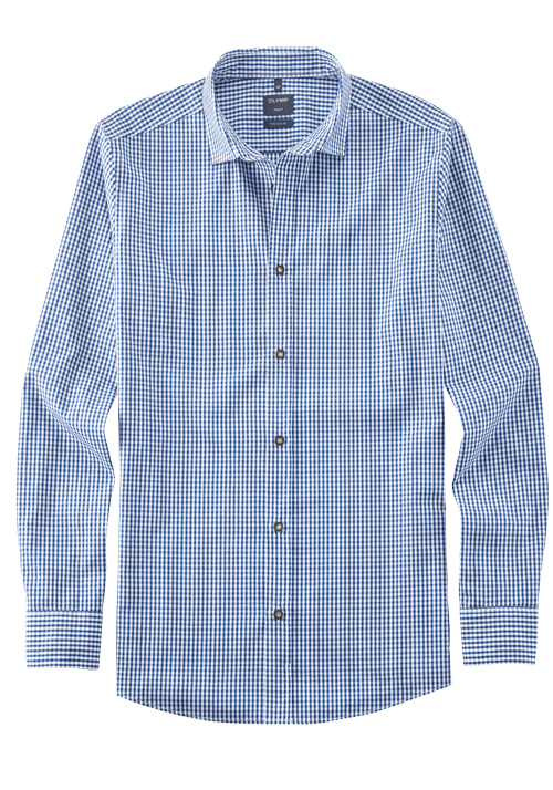 OLYMP Casual regular fit Hemd Langarm New Kent Kragen Karo blau