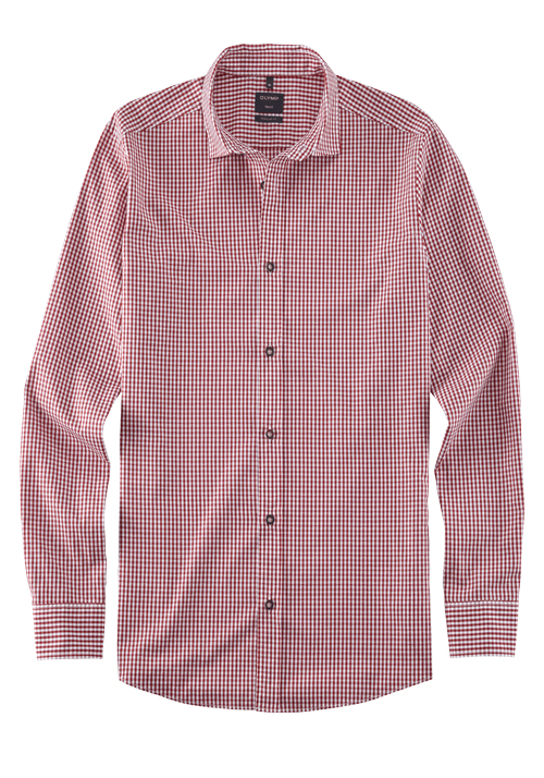 OLYMP Casual regular fit Hemd Langarm New Kent Kragen Karo rot