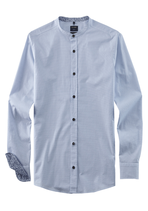 OLYMP Casual regular fit Hemd Langarm Stehkragen Ringel blau