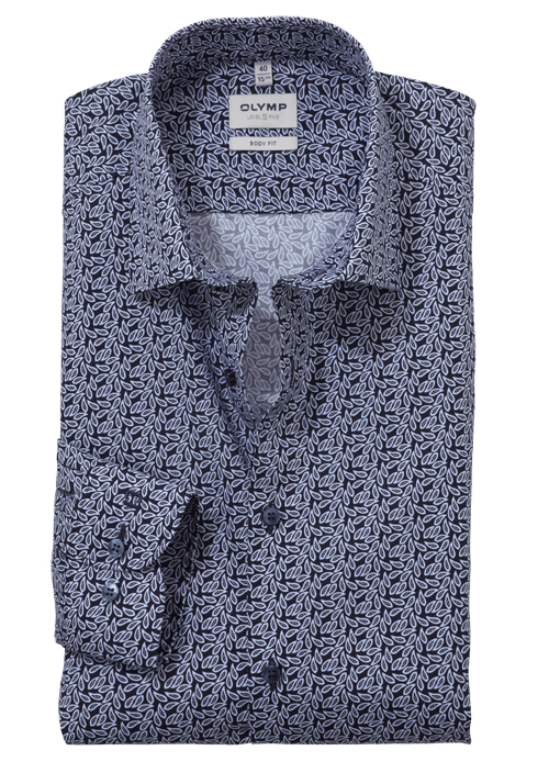OLYMP Level Five 24/Seven body fit Hemd Langarm Jersey Stretch Muster blau