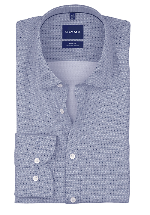 OLYMP Level Five 24/Seven body fit Hemd Langarm New Kent Kragen Jersey Muster blau