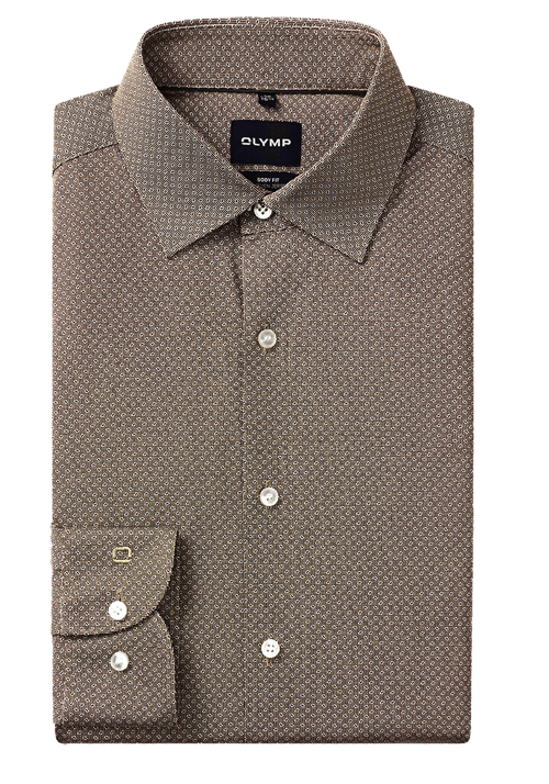 OLYMP Level Five 24/Seven body fit Hemd Langarm New Kent Kragen Jersey Muster braun