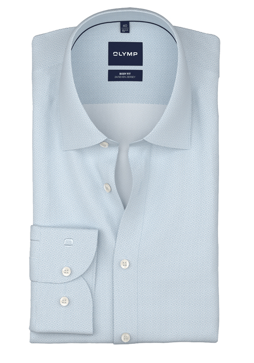 OLYMP Level Five 24/Seven body fit Hemd Langarm New Kent Kragen Jersey Muster hellblau