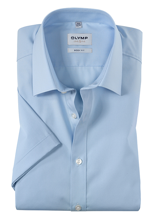 OLYMP Level Five body fit Hemd Halbarm Popeline Stretch hellblau