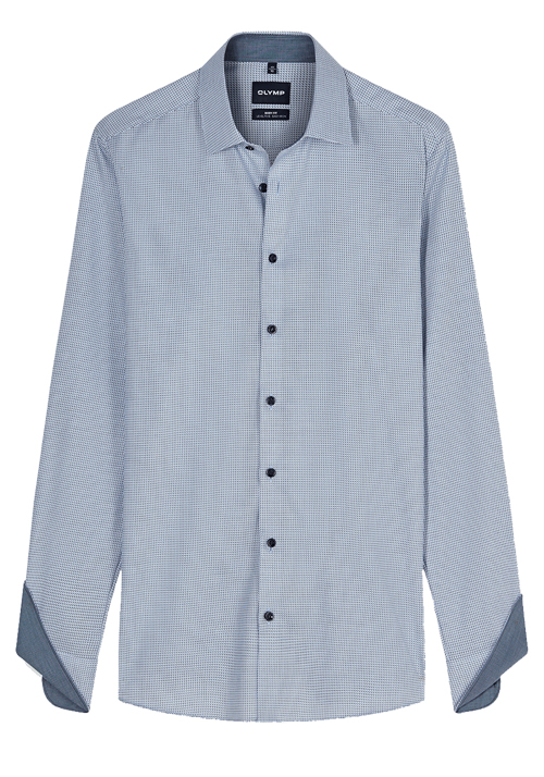 OLYMP Level Five body fit Hemd Langarm New Kent Kragen Muster blau
