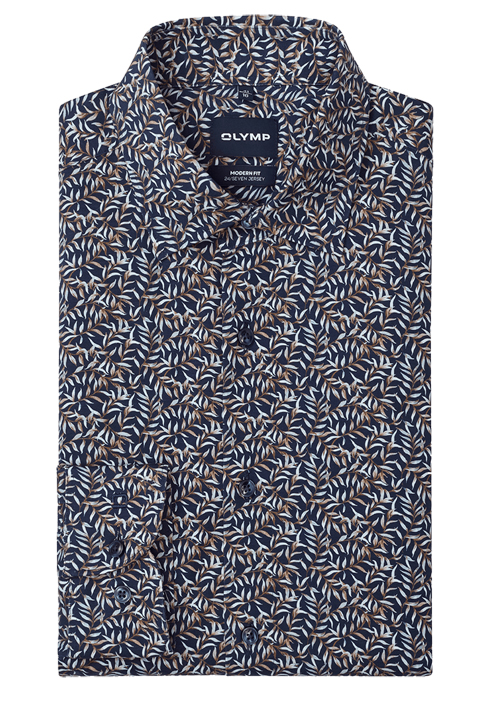 OLYMP Luxor 24/Seven modern fit Hemd Langarm New Kent Kragen Jersey Muster blau