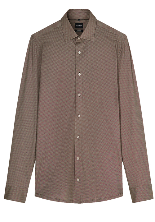 OLYMP Luxor 24/Seven modern fit Hemd Langarm New Kent Kragen Jersey Muster braun