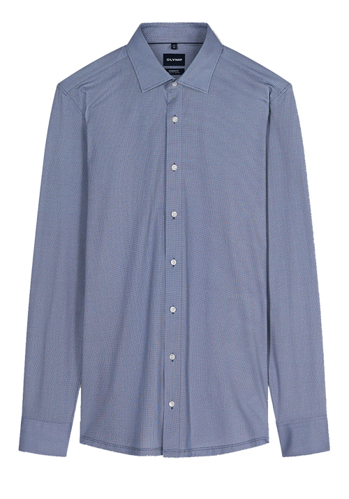 OLYMP Luxor 24/Seven modern fit Hemd Langarm New Kent Kragen Jersey Muster dunkelblau