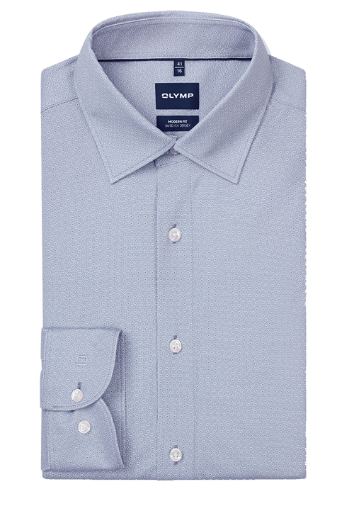 OLYMP Luxor 24/Seven modern fit Hemd Langarm New Kent Kragen Jersey Muster hellblau